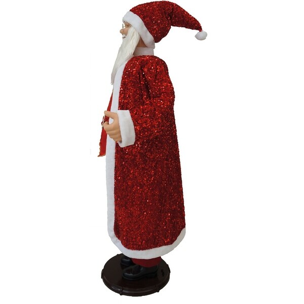 Fraser Hill Farm 58In. Dancing Santa in Red Sequin Suit with Teddy Bear and Wrapped Gifts