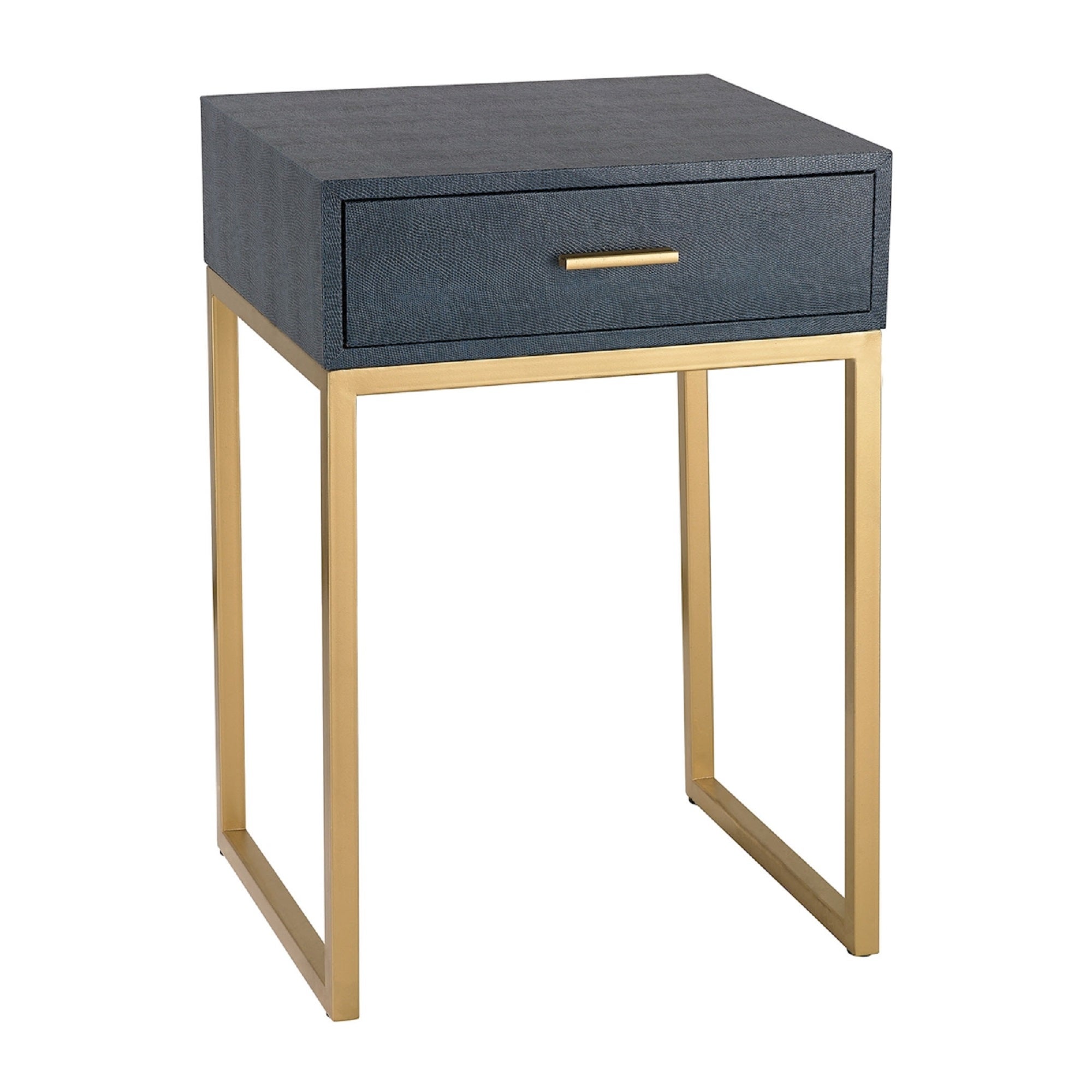 24” Blue and Gold Square Single Drawer Side Table