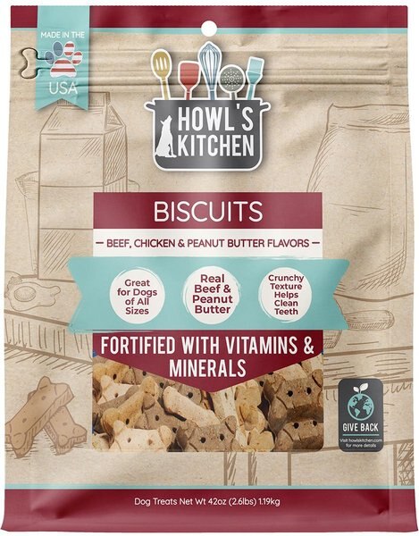 Howl's Kitchen Premium Grill Biscuits Beef， Chicken and Peanut Butter Flavor Dog Treats