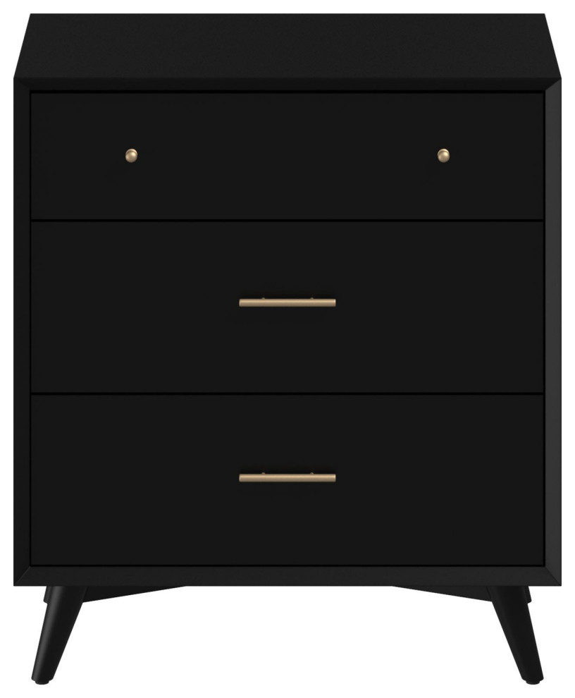 Flynn Mid Century Modern 3 Drawer Small Chest  Black   Midcentury   Accent Chests And Cabinets   by Kolibri Decor  Houzz