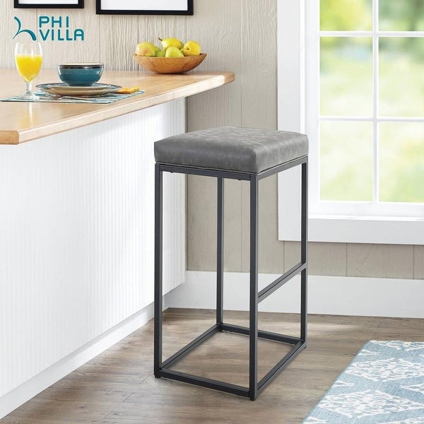 PHI VILLA Steel/ PU Leather 30-inch Bar Stool (Set of 2)