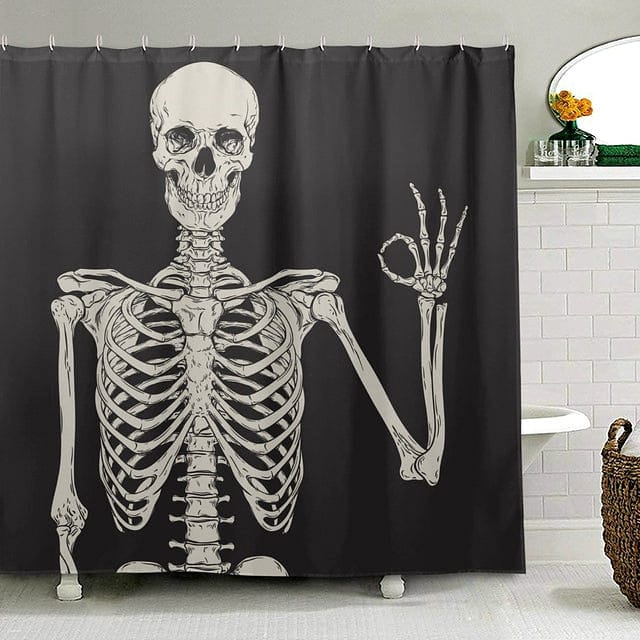 Skull Skeleton Print Polyester Fabric Waterproof Shower Curtain 12 Plastic Hooks 4 Patterns