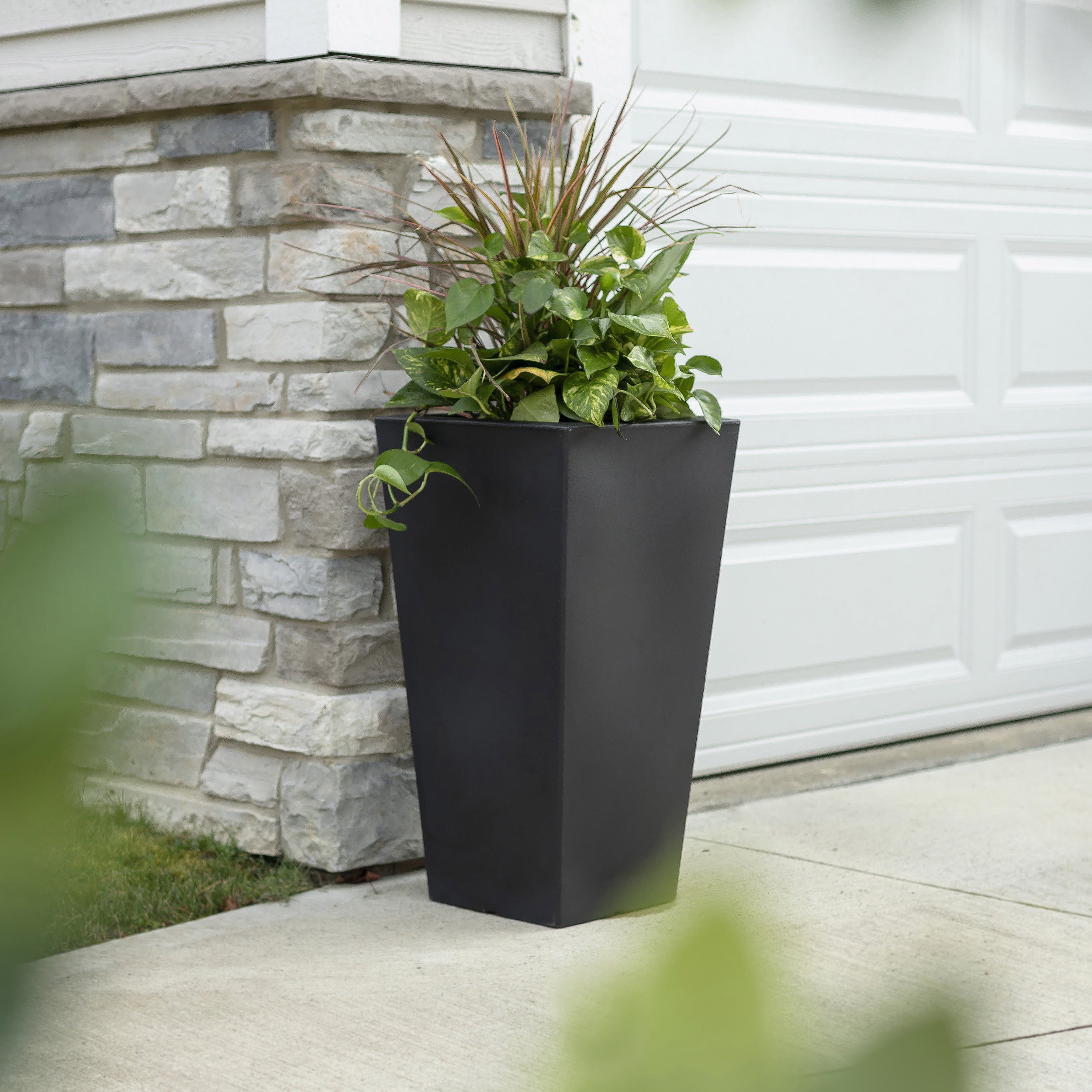 Step2 Tremont Plastic Black Square Planter 15" W x 15" D x 28" H Pot