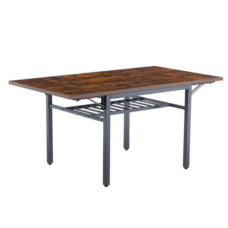 Vintage Industrial Folding Dining Table  Drop Leaf Extendable Rectangular Wood Table for Kitchen  Living Room  Dining Room