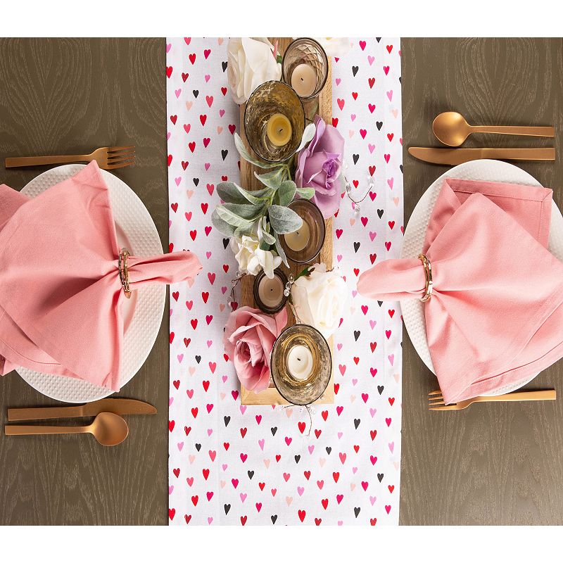 72 White and Pink Hearts Printed Rectangular Table Runner