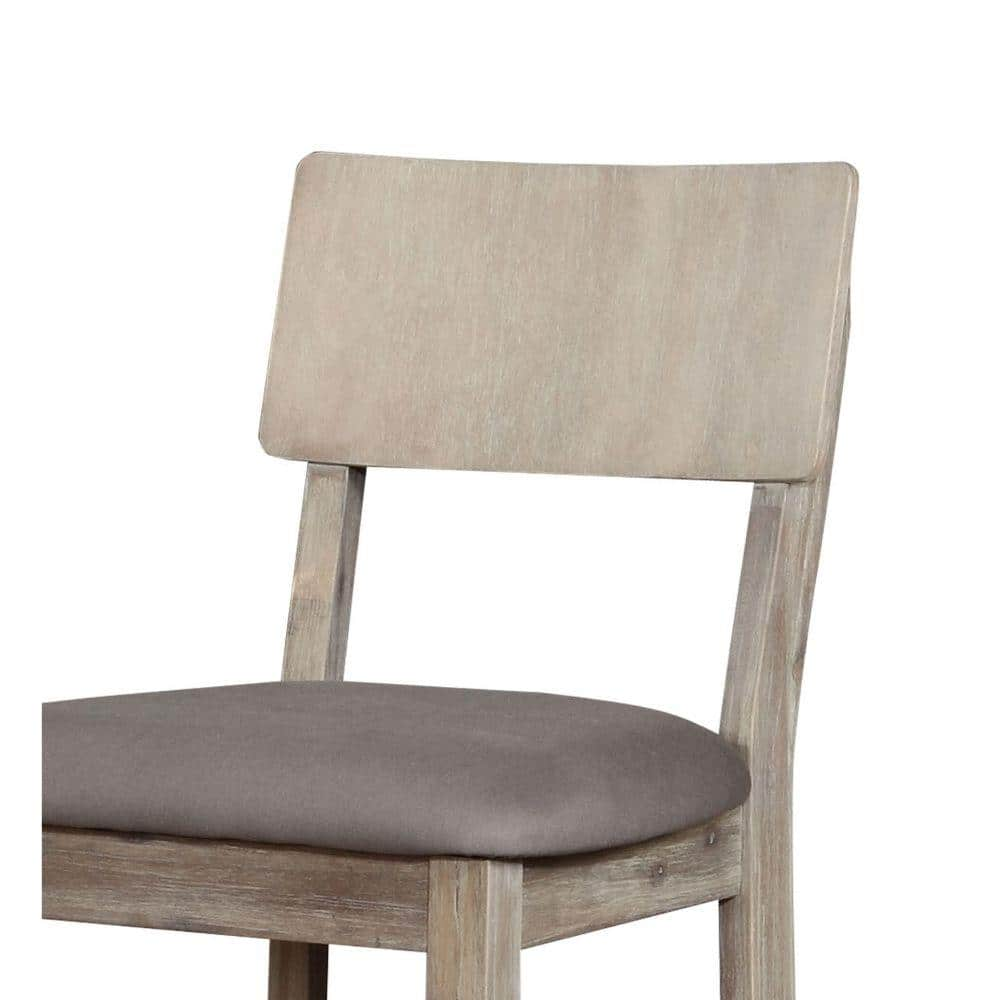 Benjara 43.5 in. H Gray Washed Wooden Bar Stool with Curved Backrest and Padded Seat BM143905