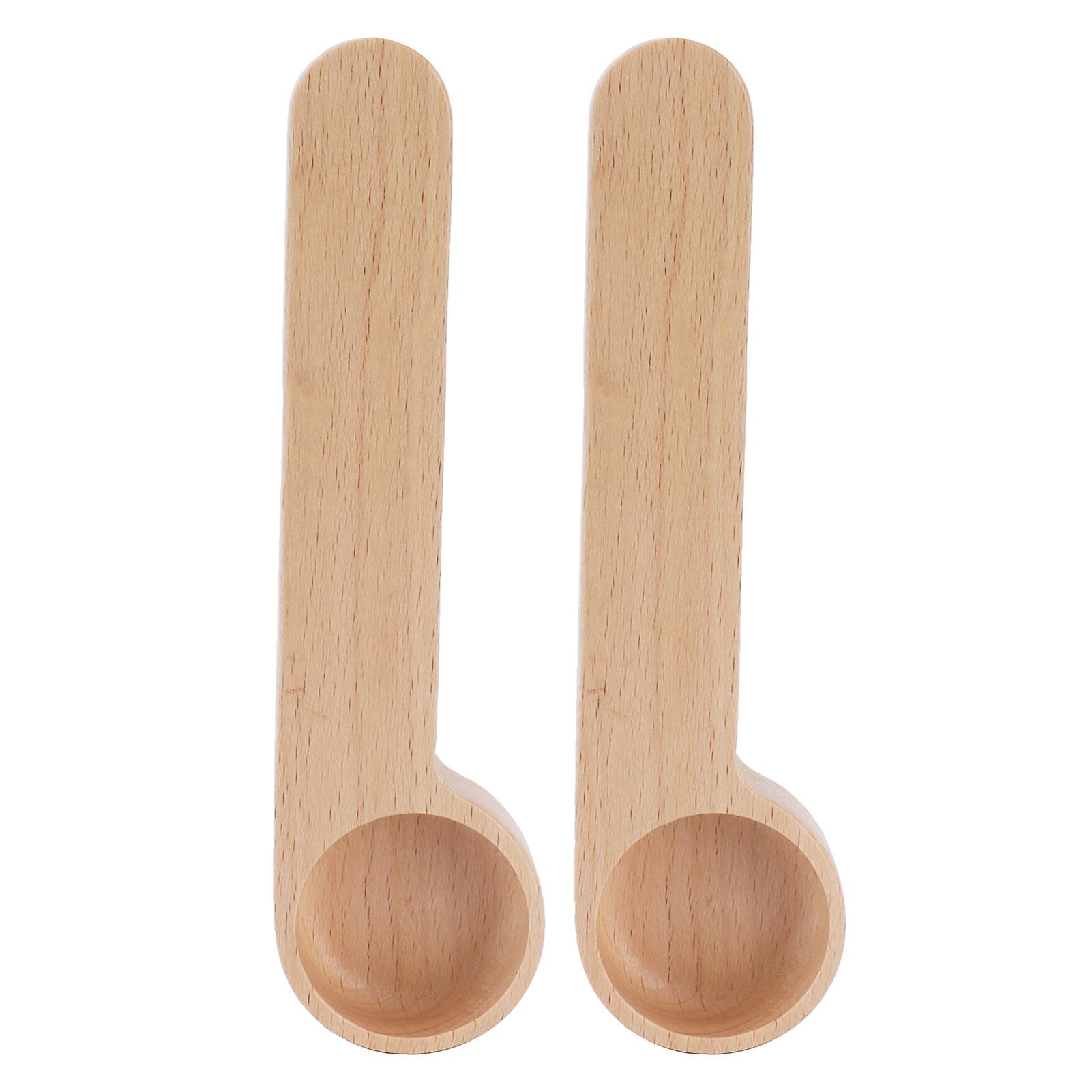 2pcs 2in 1 Wood Coffee Clip Scoop Food Snack Sealing Clip Tea Coffee Bean Measuring Spoon