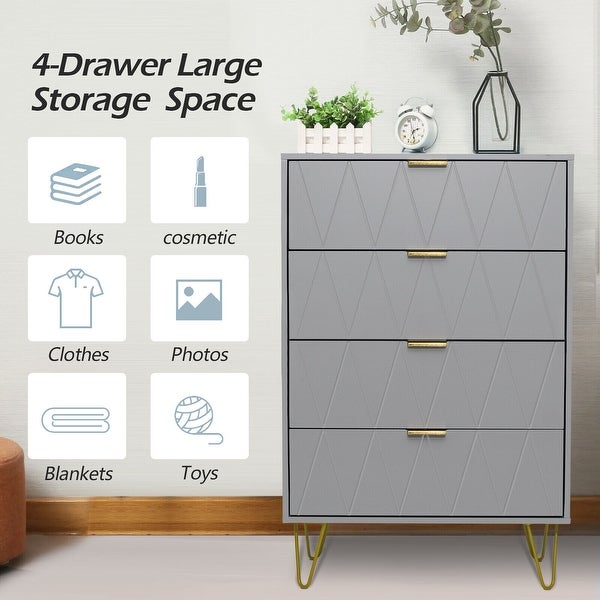 4 Drawers Chest Of Dresser Tall Storage Tower Cabinet with Metal Legs For Bedroom Living Room - - 37609233