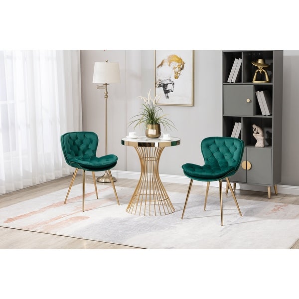 Contemporary Velvet Upholstered Dining Chair with Polished Gold Legs， Set of 2