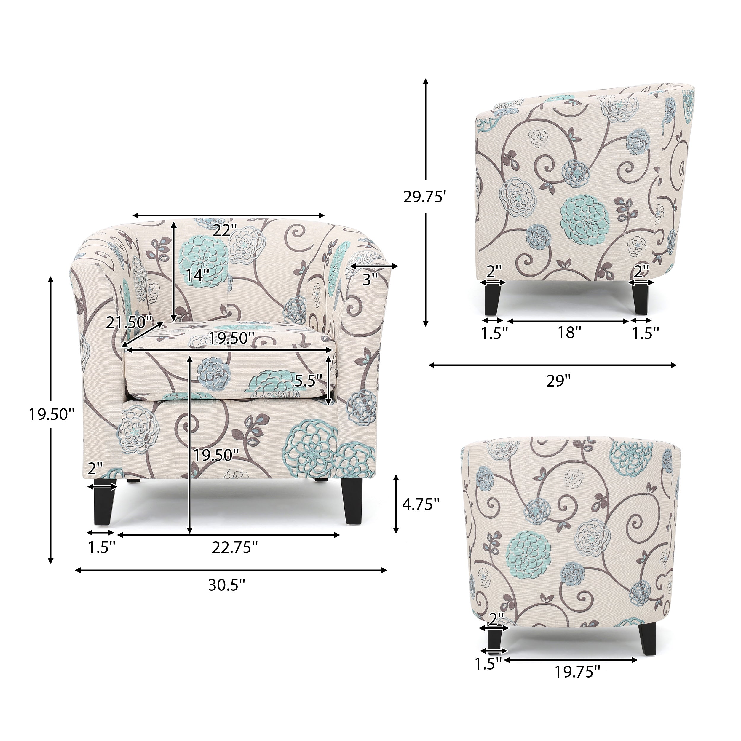 Palisades White and Blue Fabric Club Chair