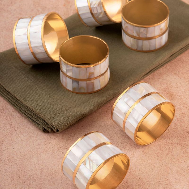 GAURI KOHLI Primrose White Pearl Napkin Rings， Set of 6