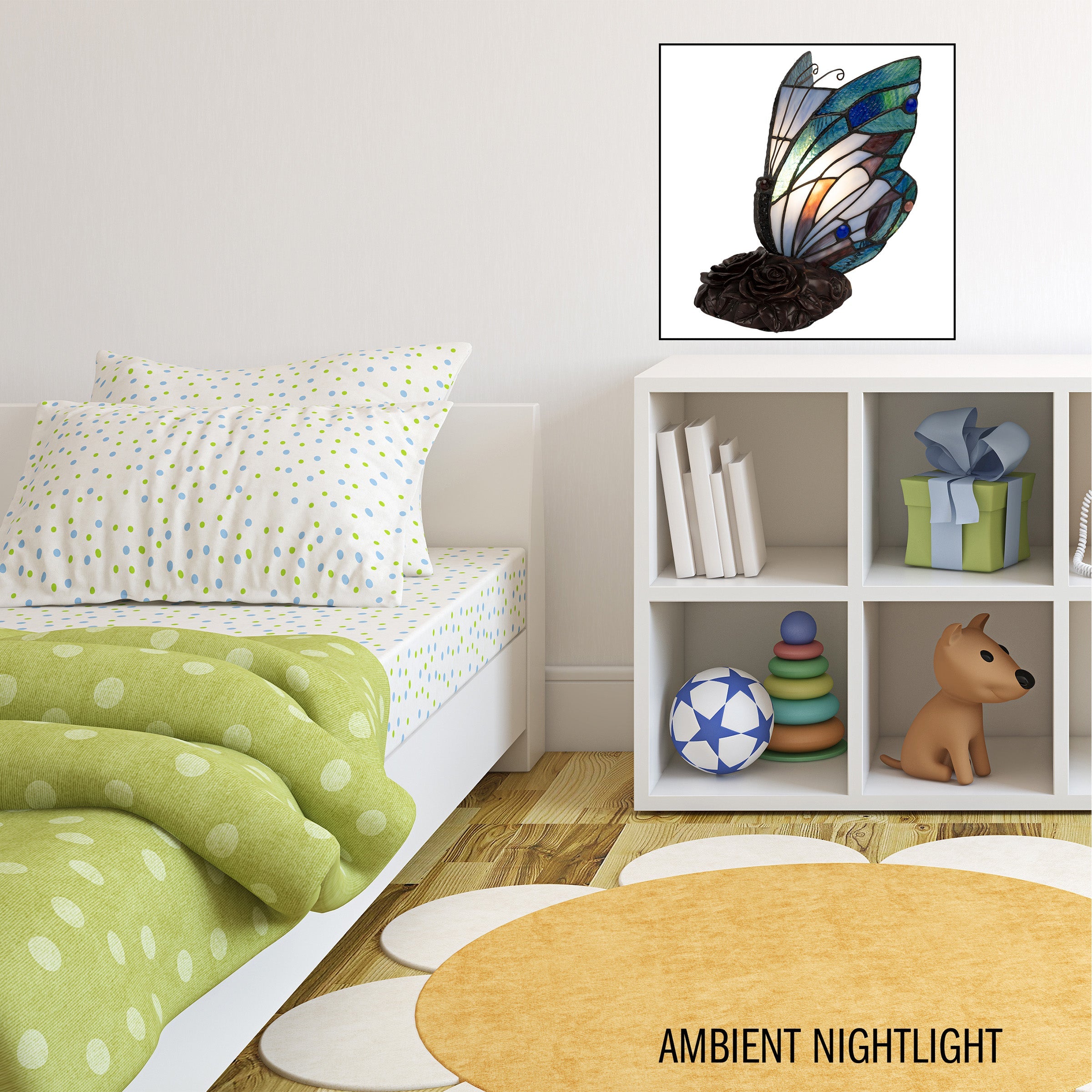  Style Butterfly Lamp-Stained Glass Table or Desk Light LED Bulb Included-Vintage Look Colorful Accent Décor by Lavish Home (Pointed Wings)