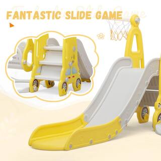 Nyeekoy 3-in-1 Kids Slide and Swing Set Toddler Climber Playset Indoor Outdoor Playground Yellow Plus Grey TH17X1001-T01