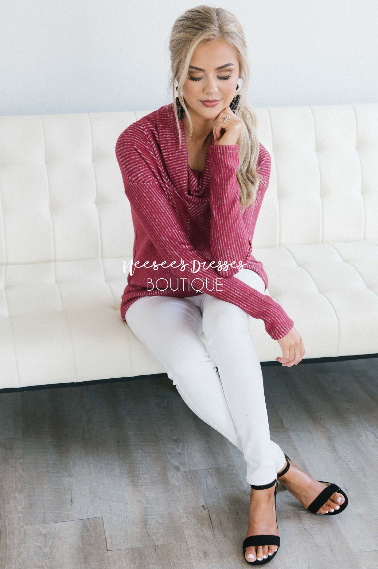 Textured Burgundy Cowl Neck Sweater