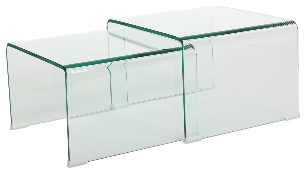 GDF Studio Angel 12Mm Tempered Glass Nesting Tables   Contemporary   Coffee Table Sets   by GDFStudio  Houzz