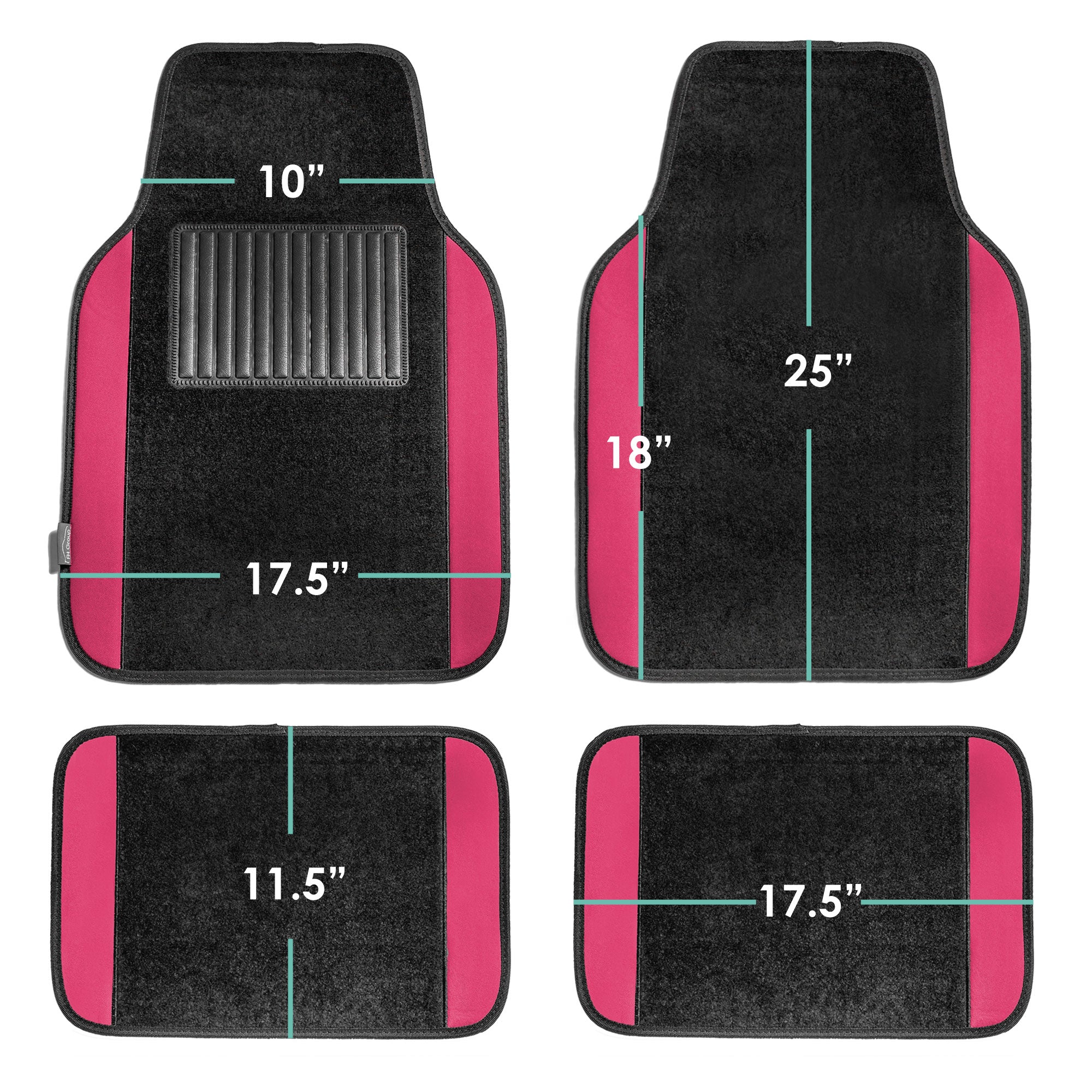 FH Group Premium Carpet Floor Mats For Car， SUV， Van  Universal Fit with Free Gift - Full Set Pink F14407PINK-FH1007BLACK