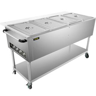 VEVOR 77 qt. Commercial Electric Food Warmer 4-Pot Steam Table Food Warmer 0-100℃ with 2-Lockable Wheels ETL Certification WZB2000W4110V6HU4V1