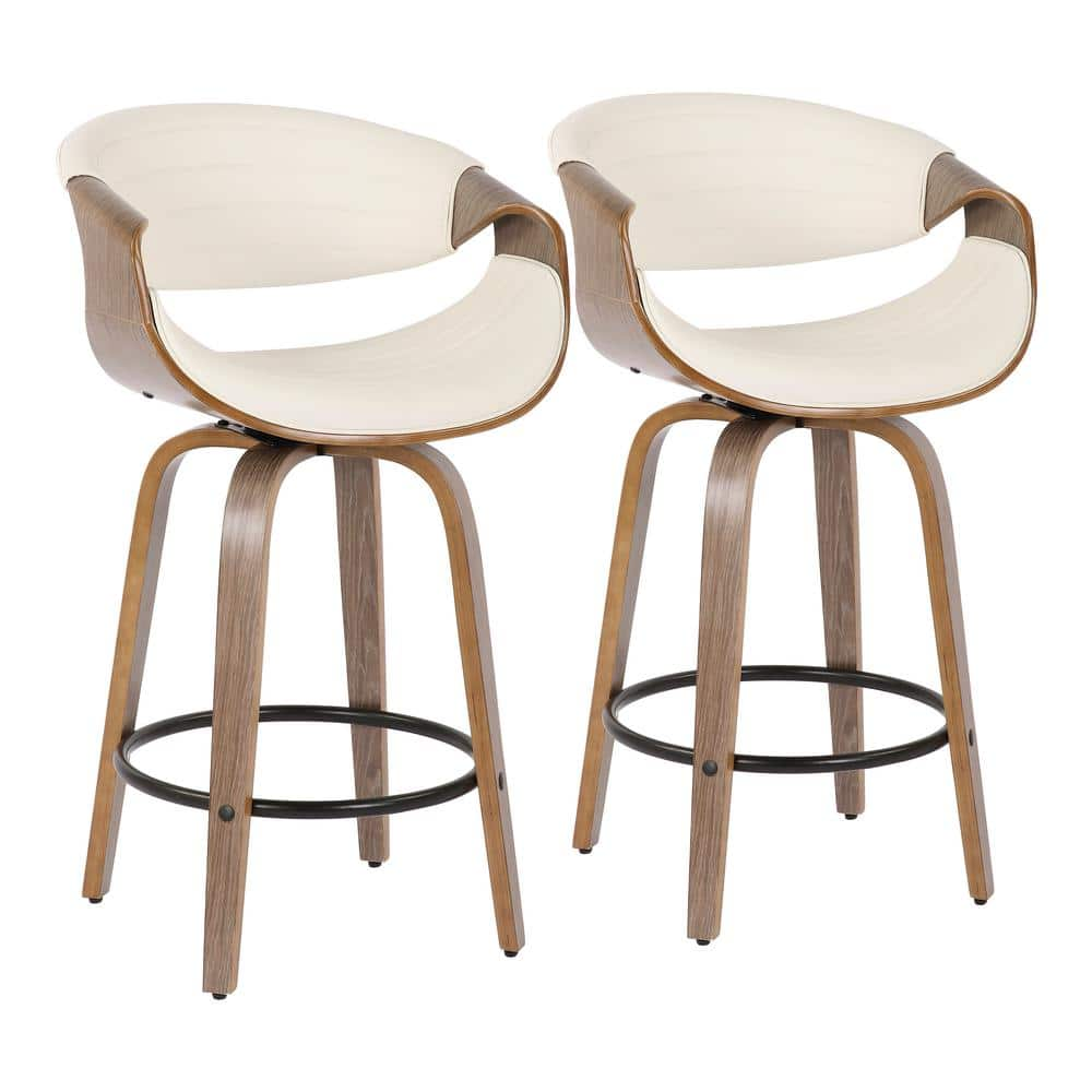 Lumisource Symphony 36 in. Counter Height Bar Stool in White Faux Leather and Light Grey Wood (Set of 2) B26-SYMP2-SWVQ LGYW2