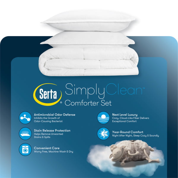 Serta Simply Clean Contemporary Solid Print 3 Piece Comforter Sets， with Pillow Shams