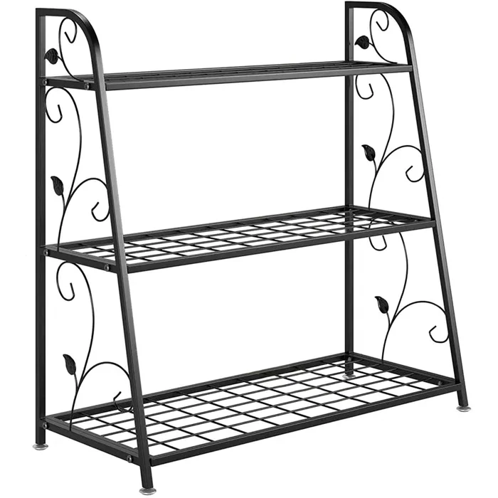 Floor Plant Stand Matt Black Powder Coated Metal Flower Planter rack for Garden Indoor   Outdoor Farmhouse Decoration In 3tier