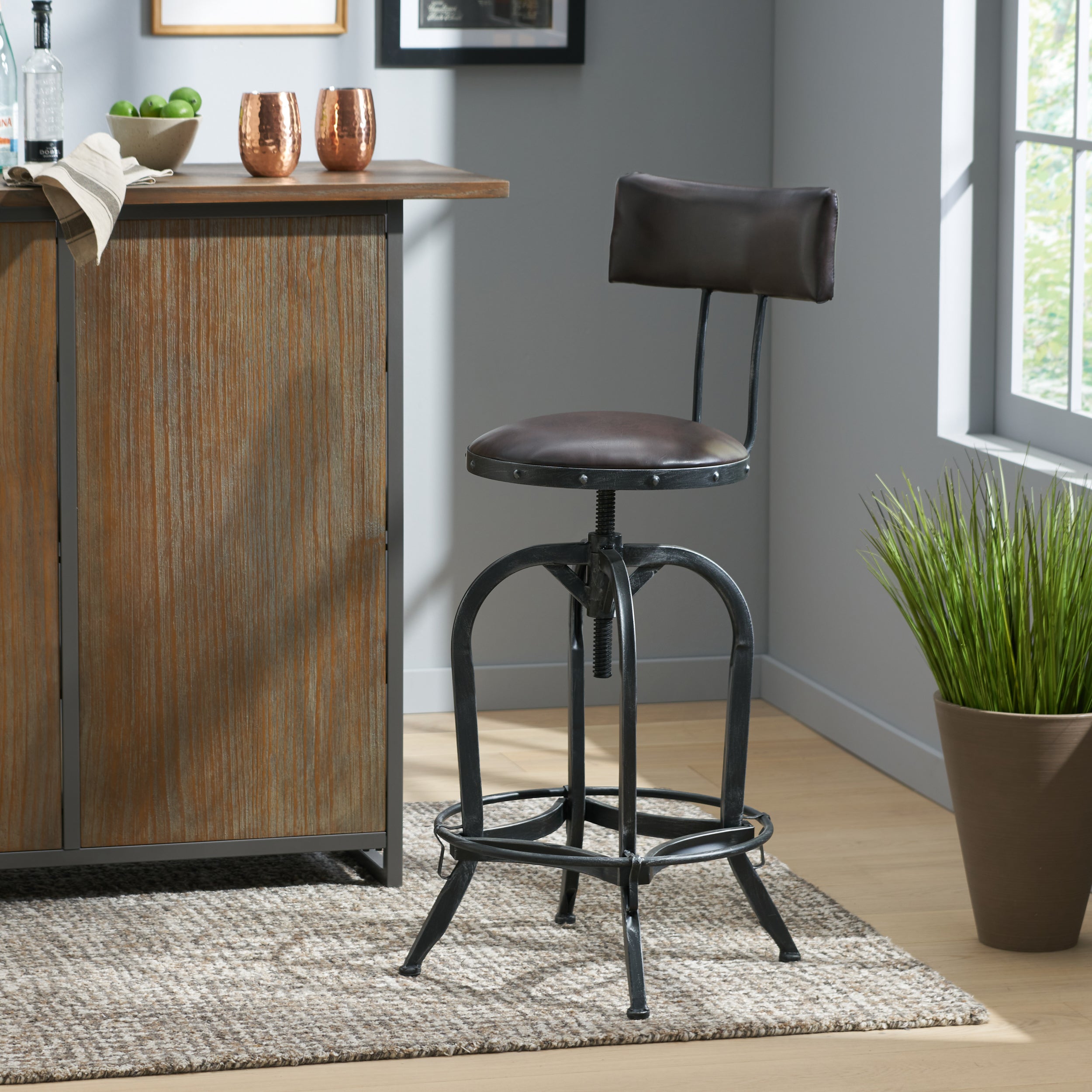 Samthorn Metal Industrial Adjustable Barstool With Backrest