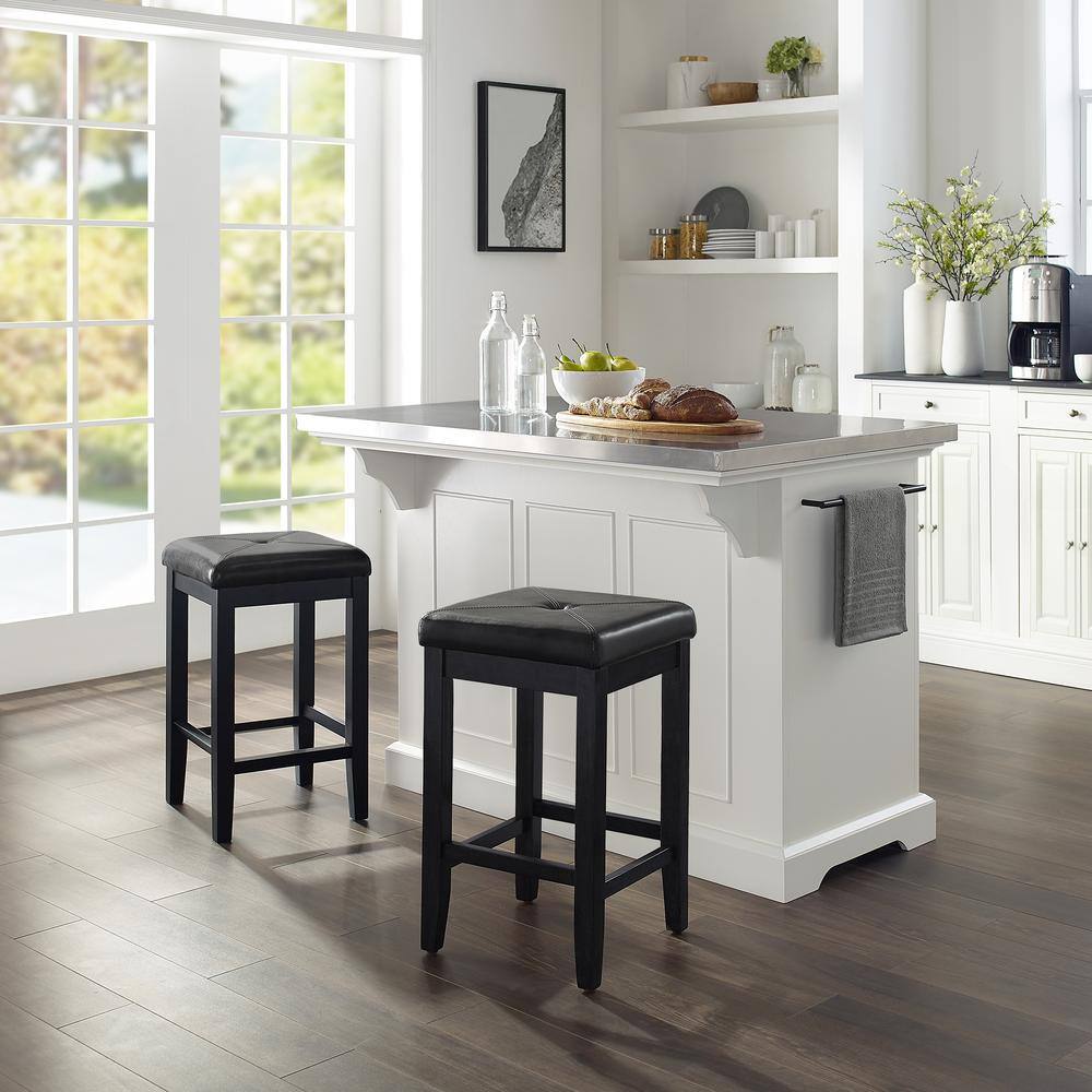 CROSLEY FURNITURE Julia White Kitchen Island with Square Stools KF30063WH-BK