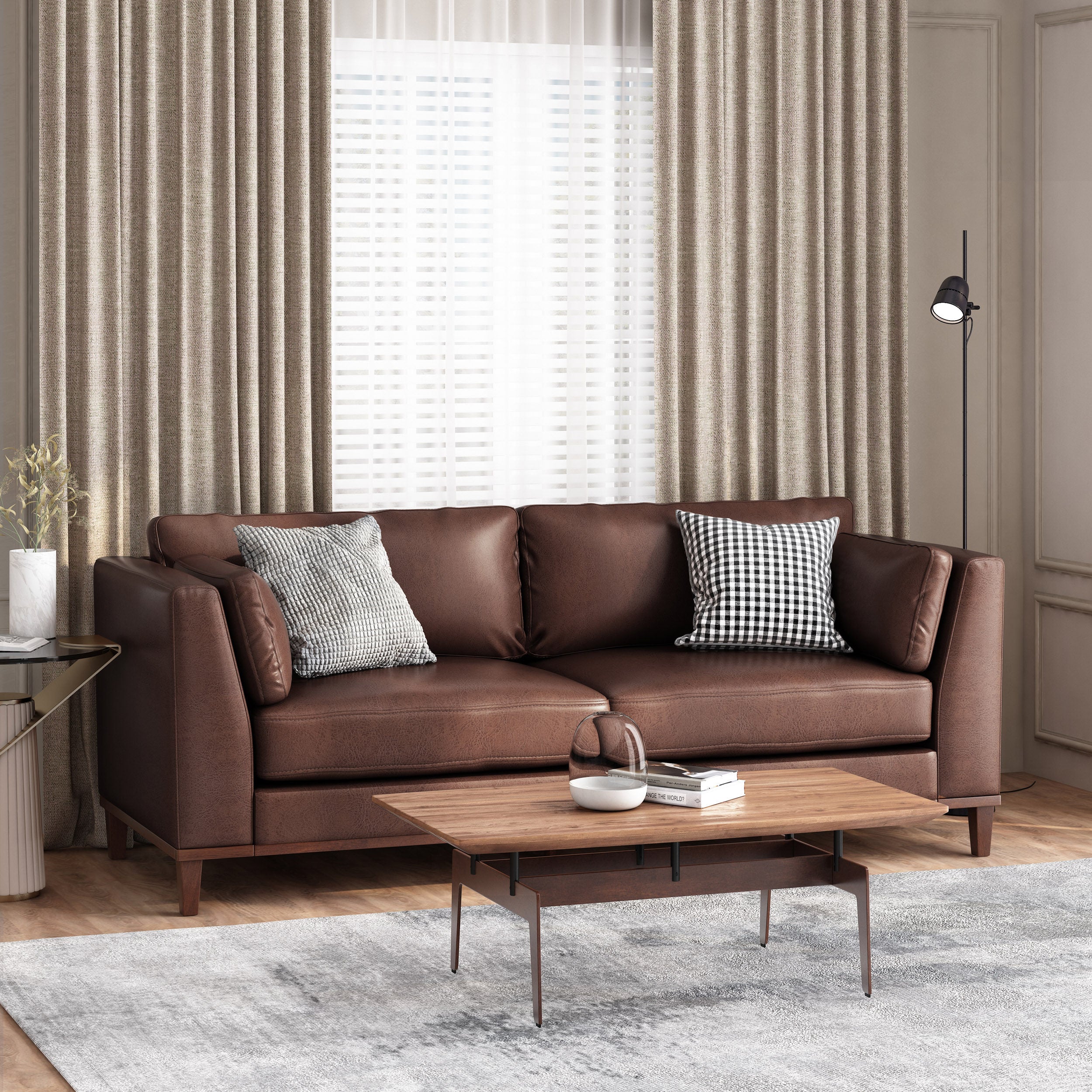 Ayers Contemporary Faux Leather Upholstered 3 Seater Sofa