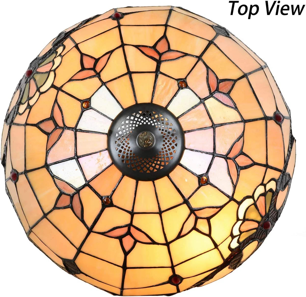 Bieye L10799 Baroque Tiffany Style Stained Glass Table Lamp, Lighted Base, 14" W x 21" H