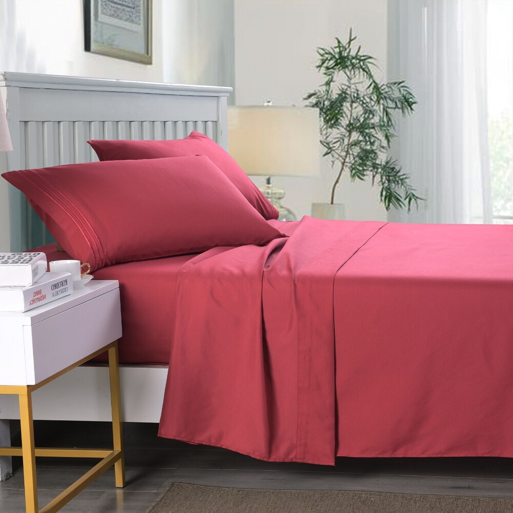 Premium Embroidered 4 Piece Microfiber Bed Sheet Set