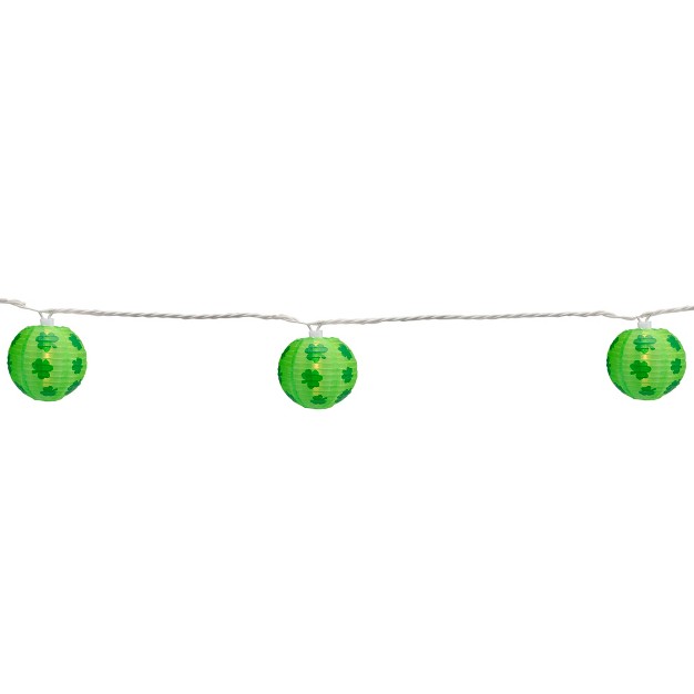 Northlight 10 count Green Shamrock St Patrick x27 s Day Paper Lantern Patio Lights 8 5ft White Wire