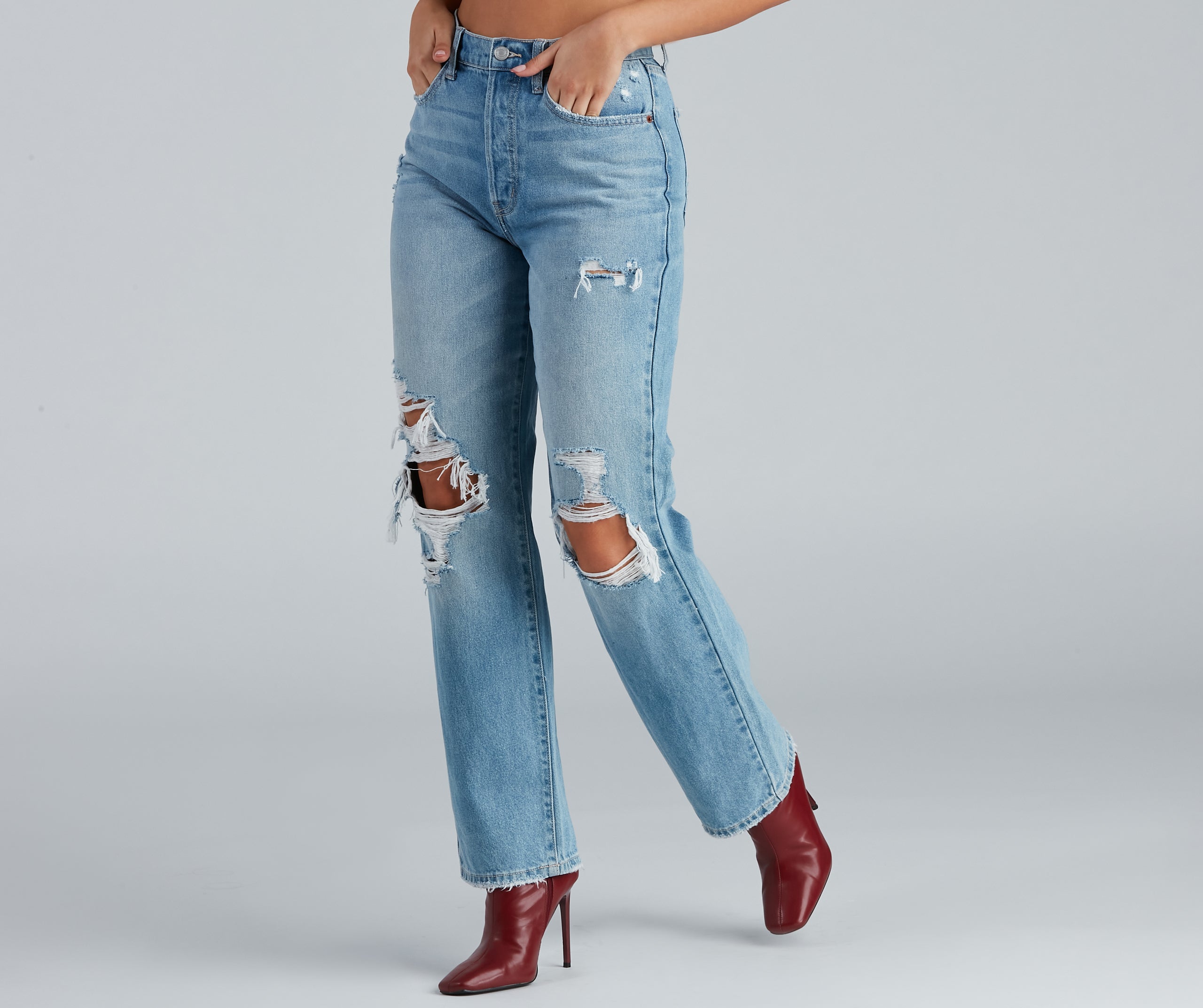 High-Rise Destructed Boyfriend Jeans