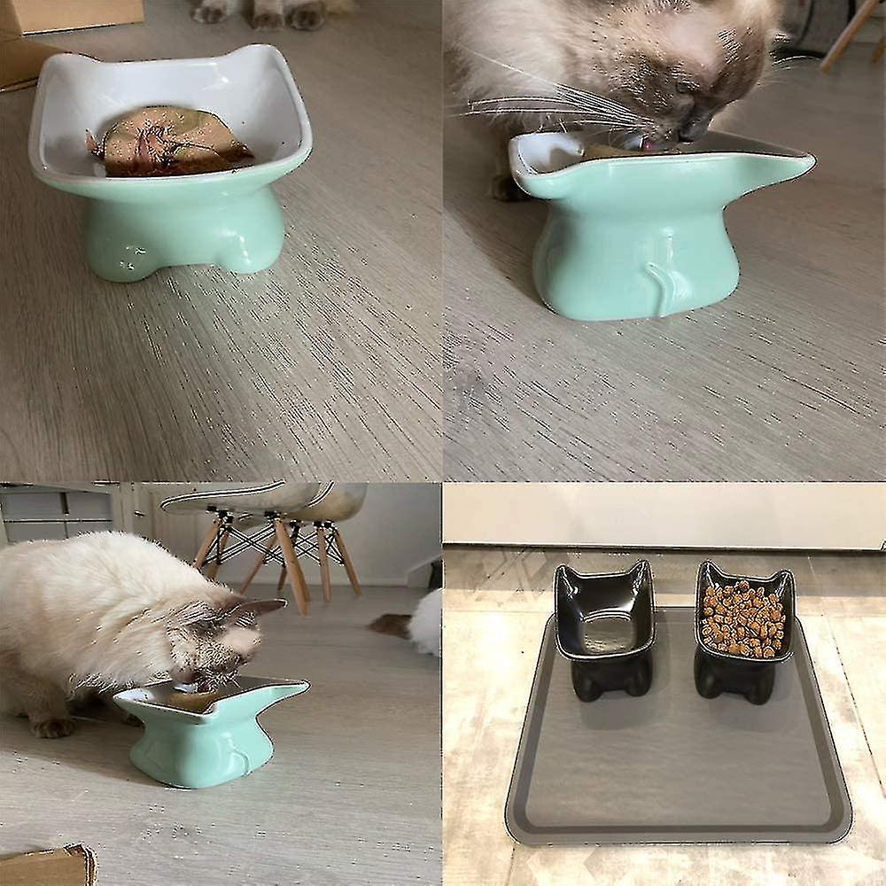 Raised Cat Food Bowl， Elevated Slanted Kitten Bowl， Cat Dish Bowl， Ceramic Cat Pet Feeding Bowl