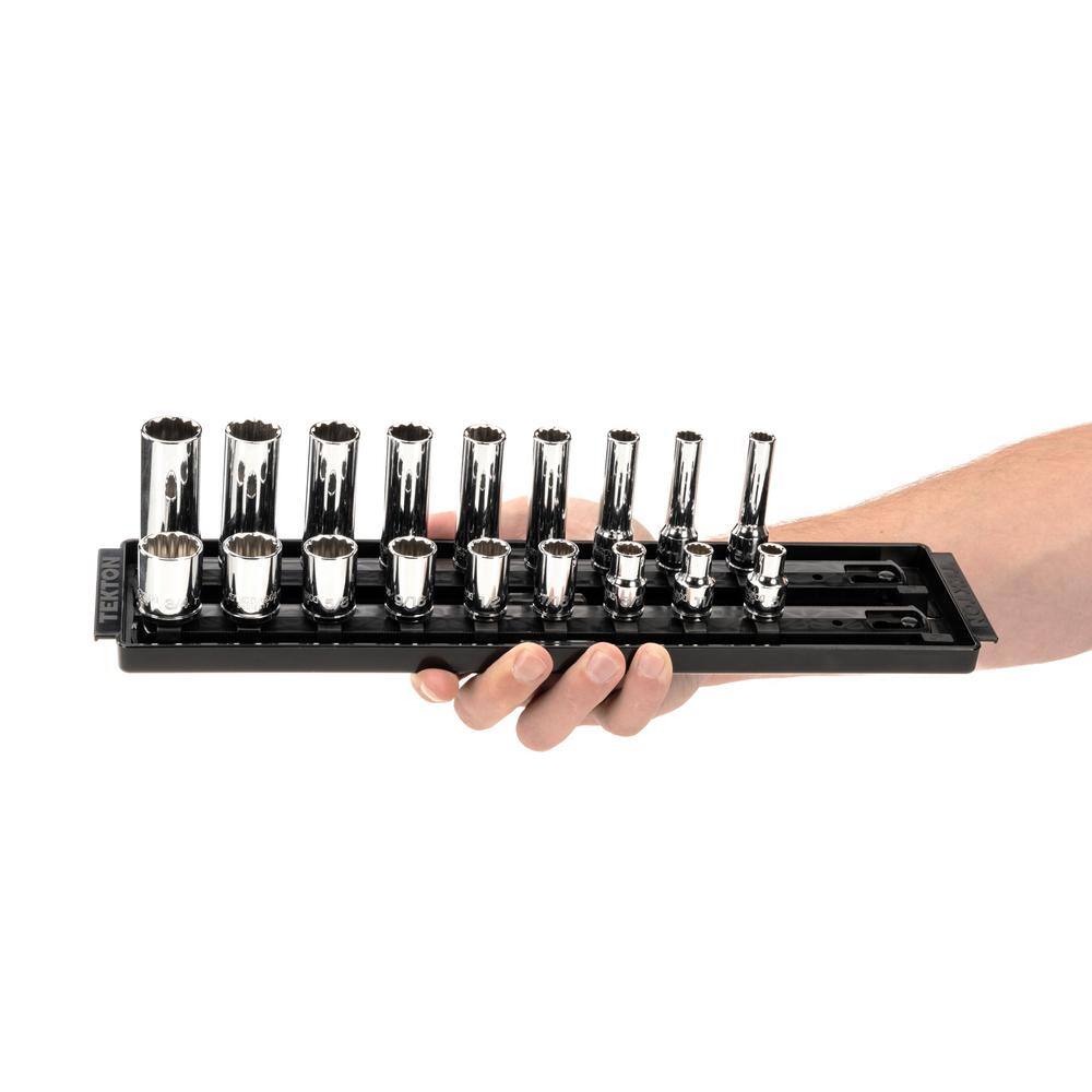 TEKTON 38 in. Drive 12-Point Socket Set with Rails (516 in.-34 in.) (18-Piece) SHD91214