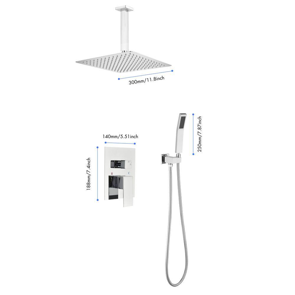 Lukvuzo High Pressure 12 in. Shower Head Brass Wall Bar Shower Kit with Hand Shower in Chrome HDSA11FS020