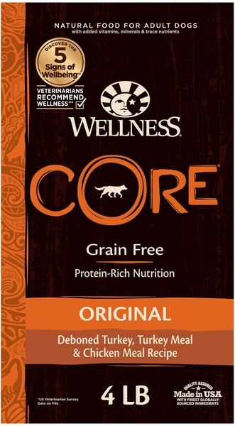 Wellness CORE Grain-Free Original Deboned Turkey， Turkey Meal and Chicken Meal Recipe Dry Dog Food