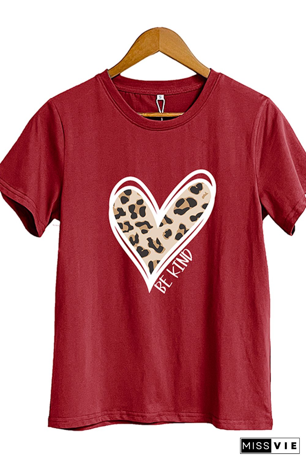 Be Kind Leopard Heart Short Sleeve Graphic Tee Wholesale