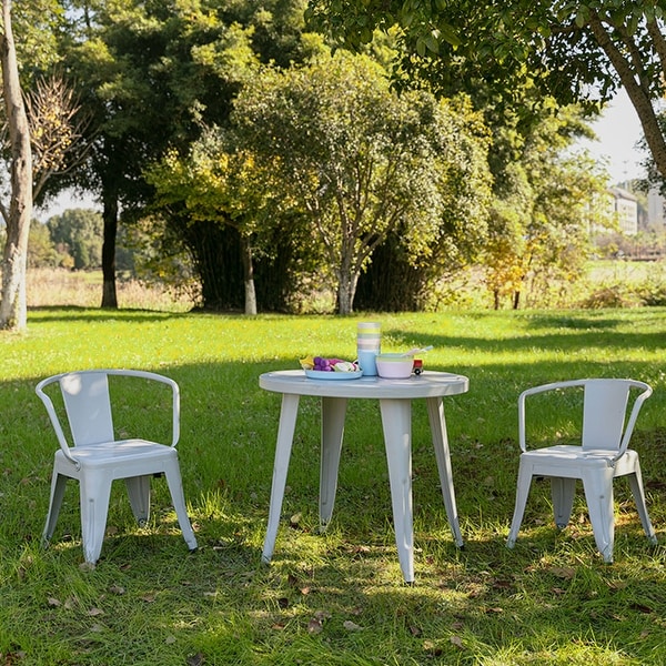 Coco Kids Outdoor White Metal Table and Chair Set