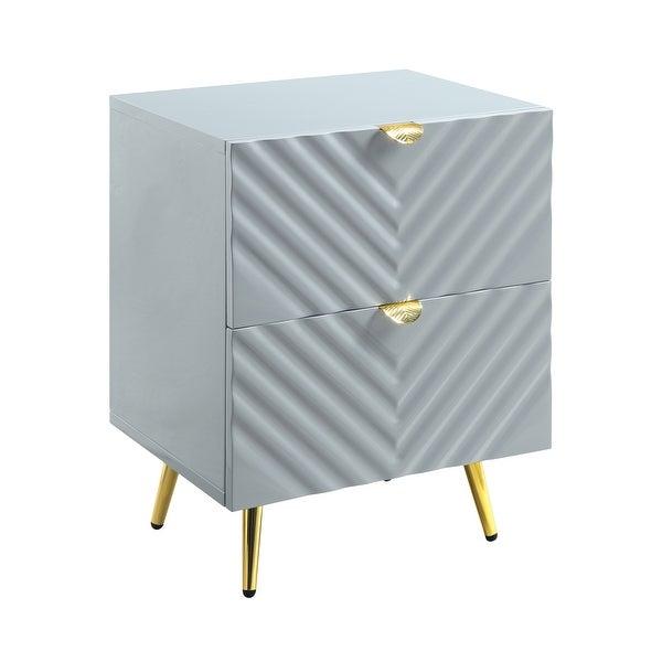 Nightstand， Gray High Gloss Finish Finish KD Structure?High Gloss Finish?Wave Pattern Design?Metal Legs，Console Tables