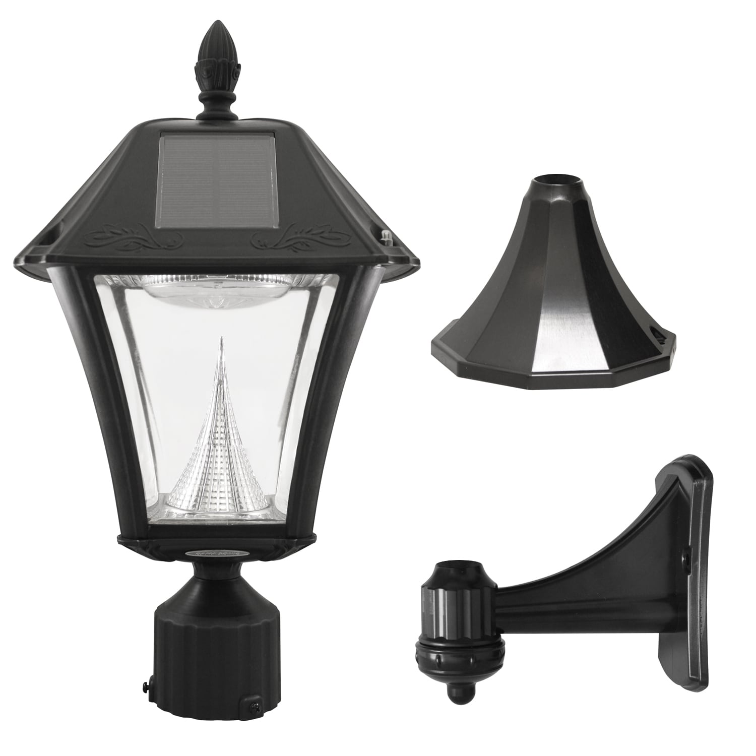 Gama Sonic Baytown II Solar Light in Bright White- Wall/Pier/ 3 Inch Fitter Mounts - Black Finish