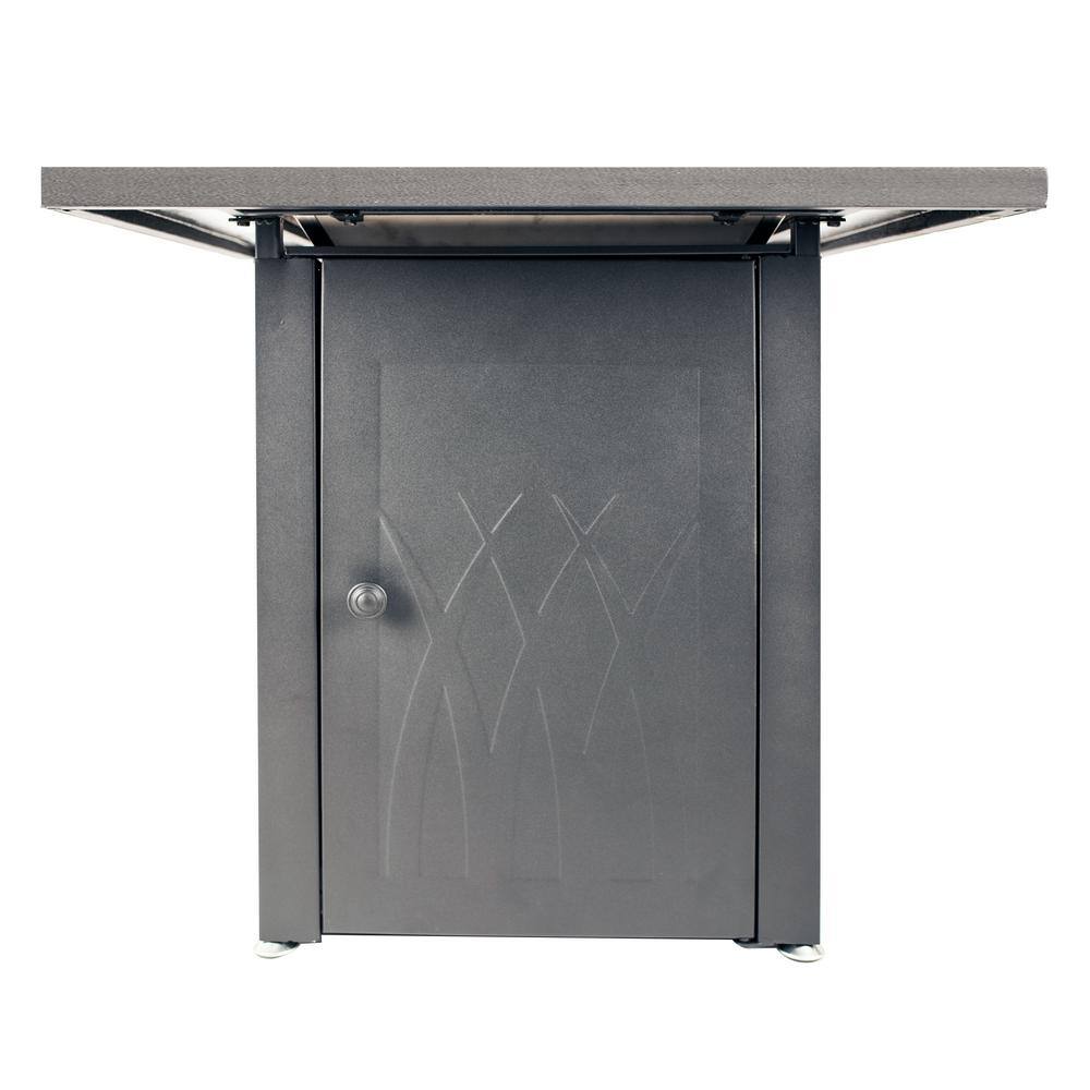 Pleasant Hearth Atlantis 28 in. x 26 in. Square Steel Propane Gas Fire Pit Table in Black with Glass Fire Rocks OFG824T