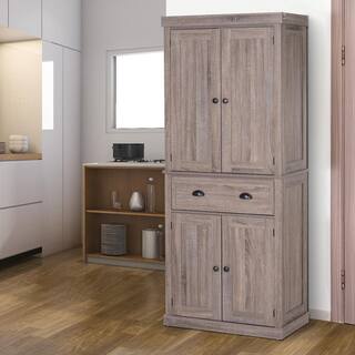 HOMCOM Grey Freestanding Kitchen Pantry with Drawer and Adjustable Shelves 835-115