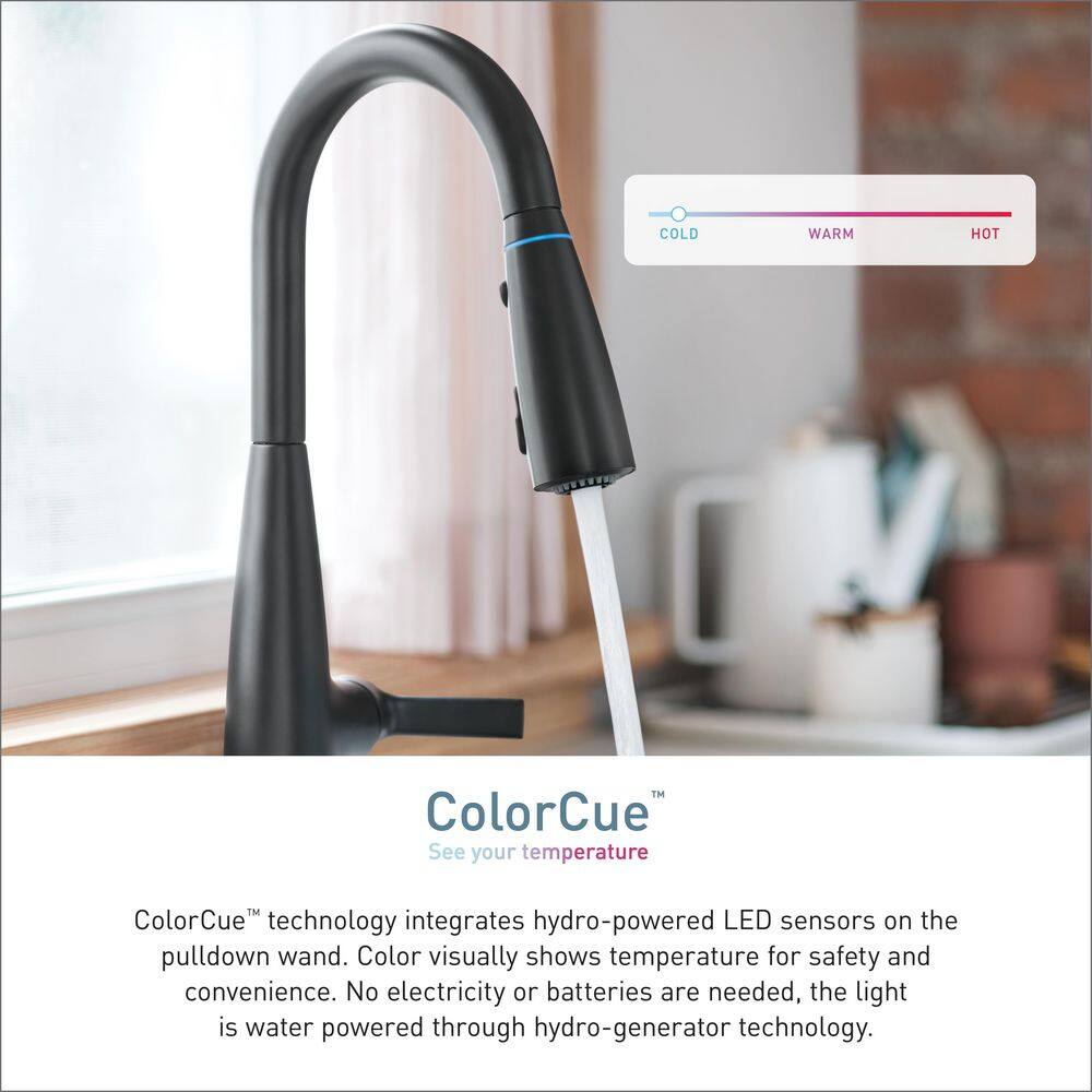 MOEN Haelyn Single-Handle Pull-Down Sprayer Kitchen Faucet with ColorCue Temperature Indicator in Matte Black 87627EIBL