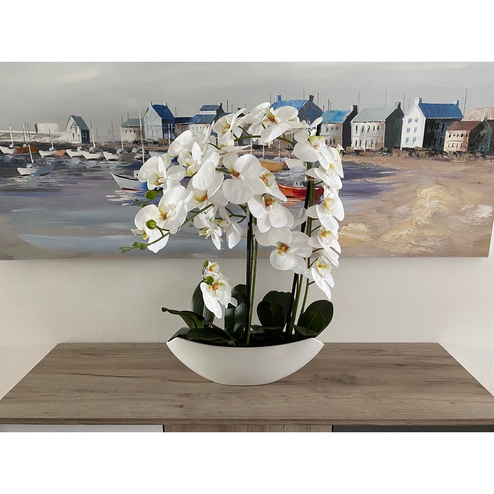 Artificial Orchid Phalaenopsis Centerpiece Plant Arrangement Including White Vase  27\