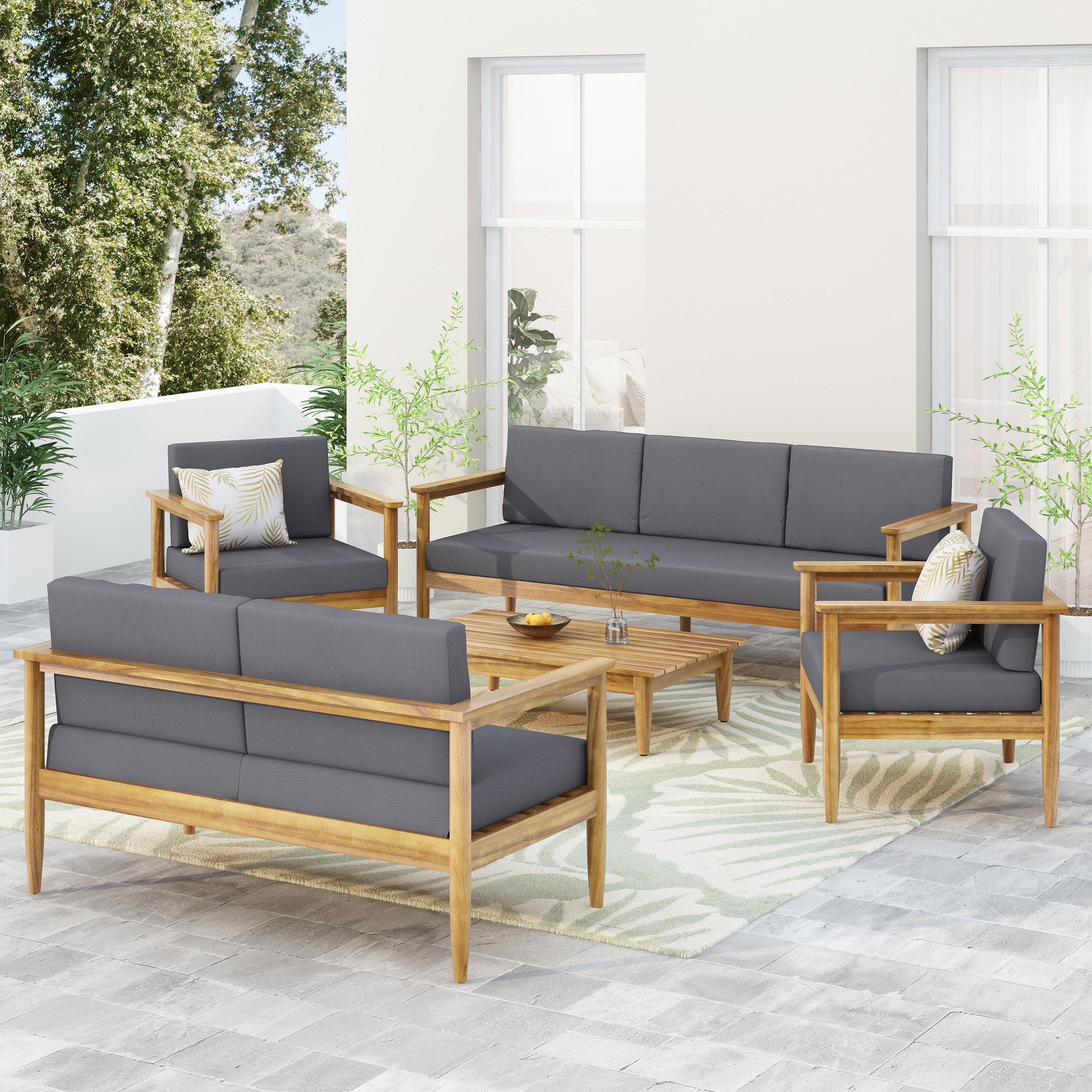 Plumb Outdoor Acacia Wood 7 Seater Chat Set