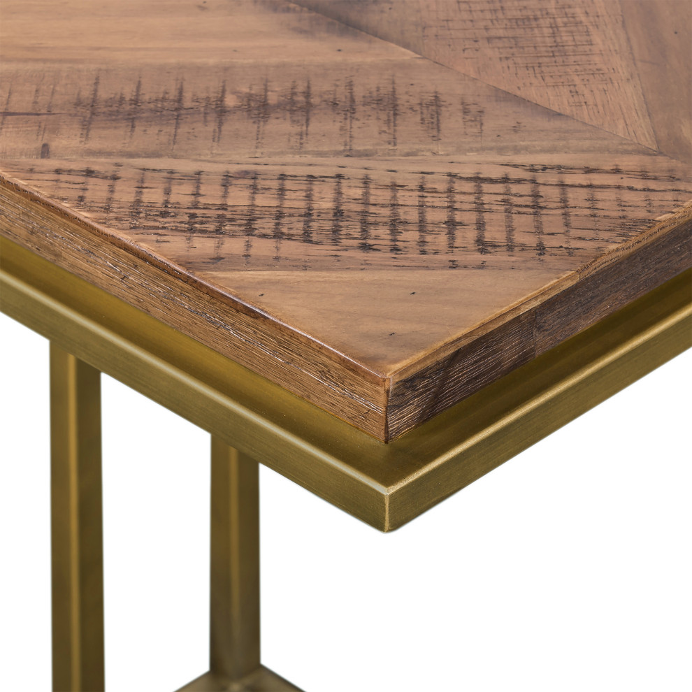 Faye Rustic Brown Wood C Shape End table with Antique Brass Base   Contemporary   Side Tables And End Tables   by HedgeApple  Houzz