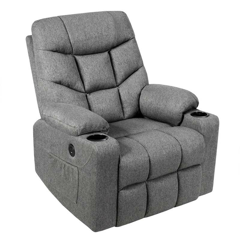 Heated Power Lift Recliner Fabric Massage Reclining Sofa, Elderly Lift Chair with 8 Point Massage, 2 Side Pockets Cup Holders, USB Port