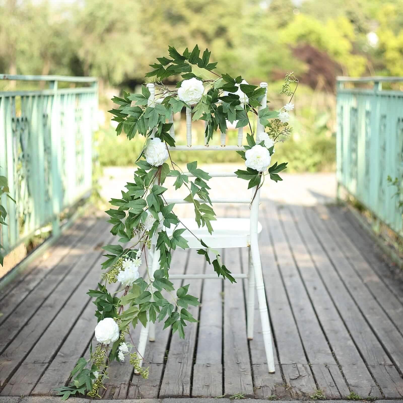 White Artificial Silk Peony/Foliage Hanging Flower Garland Vine 6ft