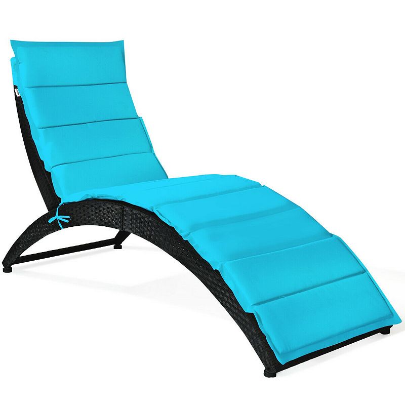 Folding Patio Rattan Portable Lounge Chair Chaise with Cushion