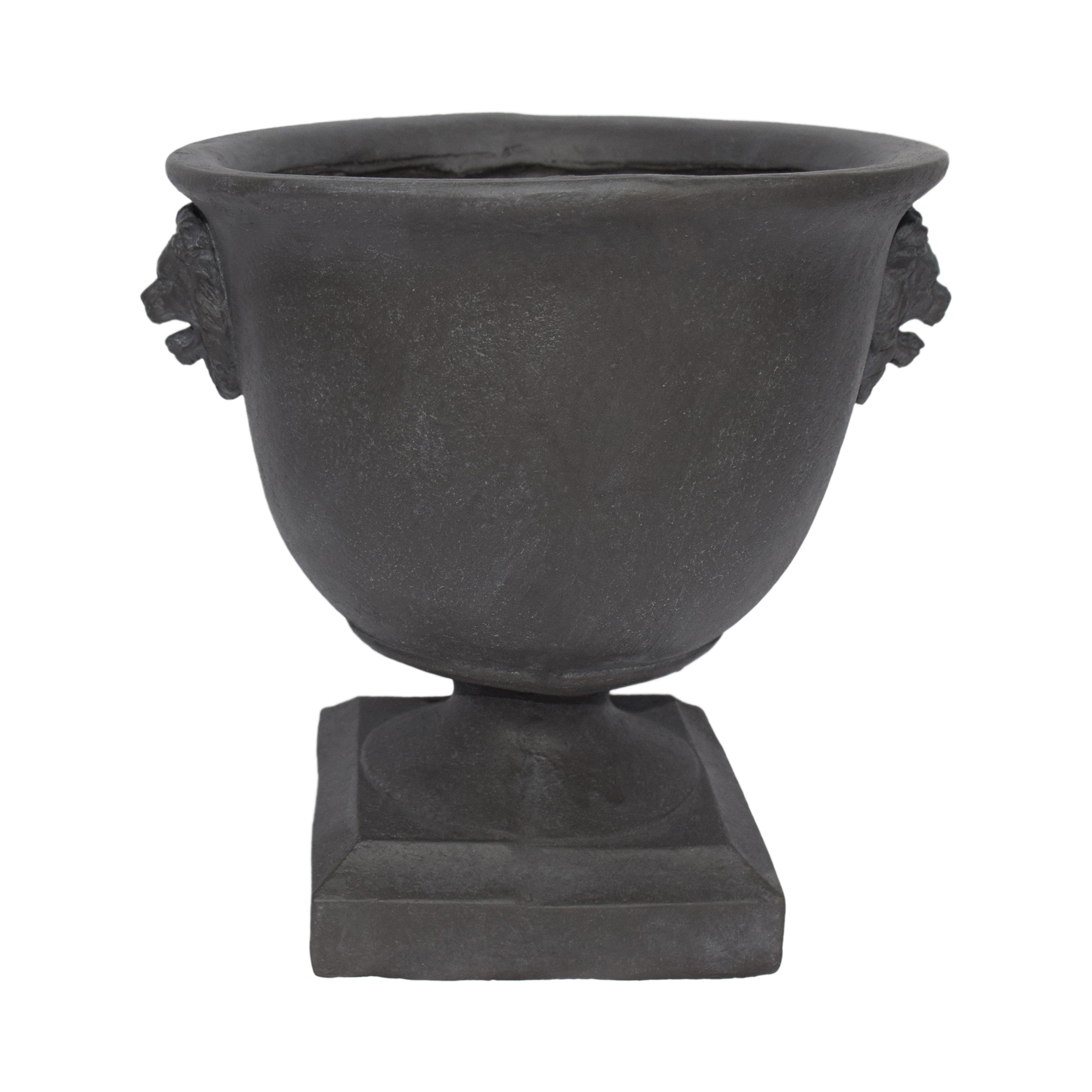 Montana Chalice Garden Urn Planter, Roman, Lionhead Accents, Lightweight Concrete