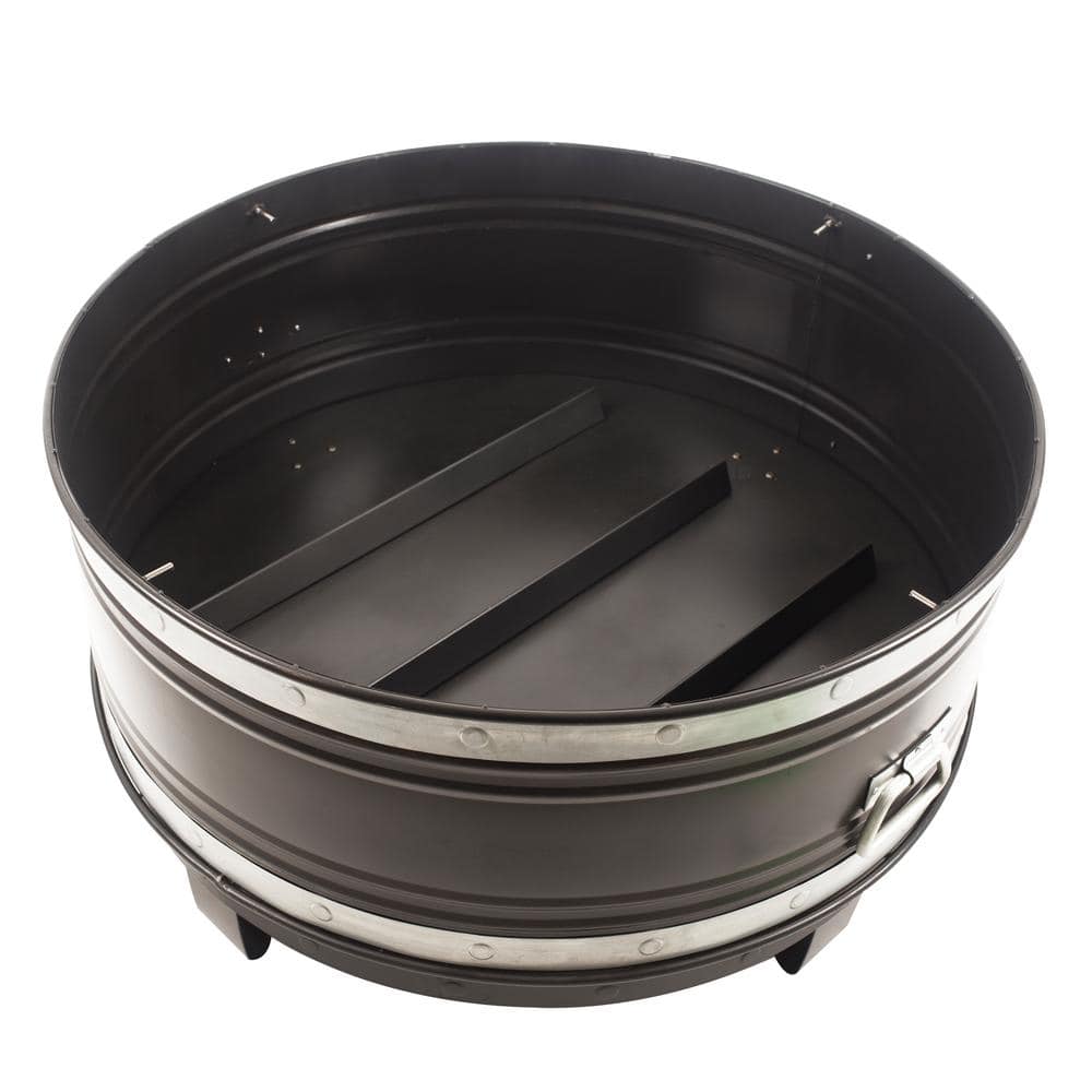 Pleasant Hearth Colossal 36 in. Round Steel Fire Pit in Black and Silver with Cooking Grid OFW651R